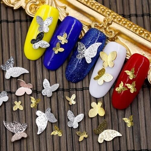 20Pcs 3D Butterfly Nail Art Decorations Nails Accessories Charms Metal Glitter Golden Alloy Jewelry False Nail Tips Supplies