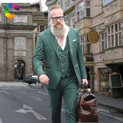 High Street Green Groom Wedding Suits for Men Casual Groomsmen Suits Male Blazer Terno Masculino Slim Fit Costume Homme 3Piece