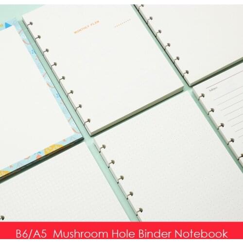 Sharkbang B6 A5 Mushroom Hole Binder Notebook Refills 8&7 Ring T Type Holes Planner Line/Gird/Dot/Blank Types Office Supplies