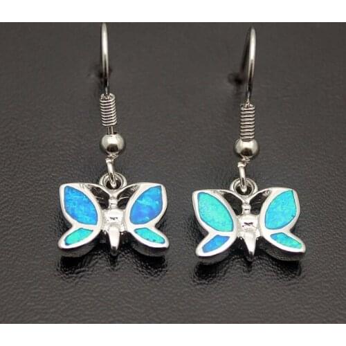 Cute Butterfly Design Long Dangle Earrings Fashion Blue Imitation Fire Opal Pendant Earrings For Women Jewelry Bohemian Gift