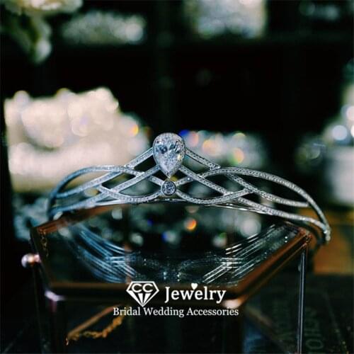 CC Hair Crowns Women Wedding Accessories Bridal Tiaras Engagement Jewelry Water Drop Shape Diadem Simple Design Headdress HS59