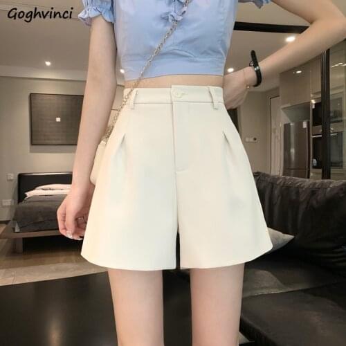 Shorts Womens Summer Solid Leisure All-match Chic Ladies New Fashion Elegant Ulzzang Daily High Waist Ins Loose Soft Vintage Fit