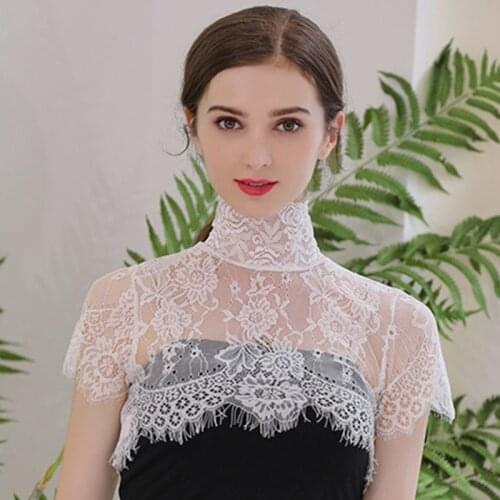 Women Detachable Fake Collar Half Shirt Blouse Sweet Crochet Sheer Eyelash Floral Lace Wedding Dress Dickey Neck Cover