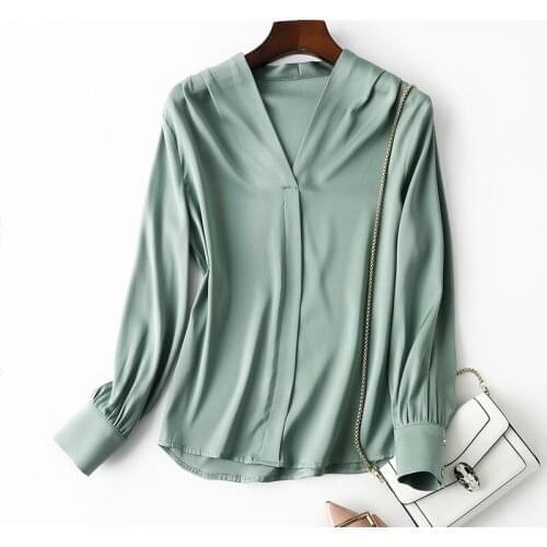 2021 hair fish womens top pure silk shirt spring and autumn womens new simple silk shirt