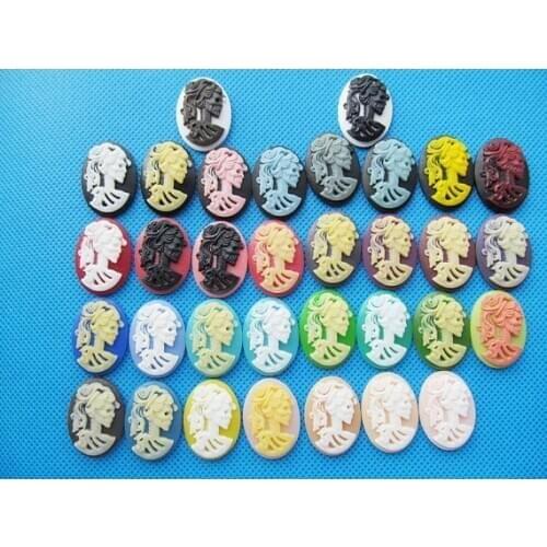 50pcs 18mmx25mm Mixed Color Oval Flatback Resin Beaty Skull Head Cabochon/Cameo Charm/Finding,Decoration Kit,DIY y Accessory