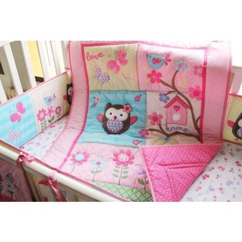 7PCS cosas para bebe embroidery baby bedding set curtain crib bumper baby cot set,include(bumper+duvet+bed cover+bed skirt)
