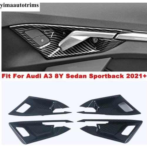 ABS Carbon Fiber Look Accessories For Audi A3 8Y Sedan Sportback 2021 Interior Car Inner Door Handle Bowl Frame Decor Cover Trim
