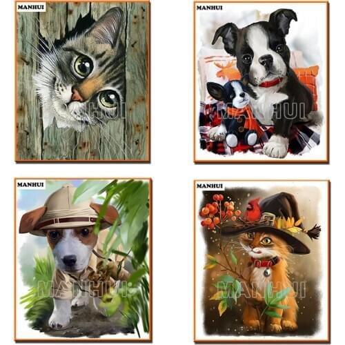 DIY Diamond Painting Cross Stitch Picture Rhinestones Full Square and Round Diamond Painting Animal Cats and Dogs Series MH251