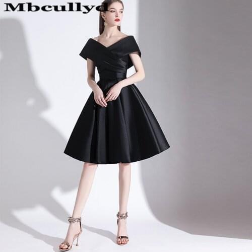 Mbcullyd Black Satin Short Prom Dresses 2020 Lovely Keen Length Evening Party Gowns For Women Sexy Off Shoulder Vestido De Festa