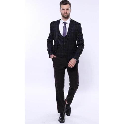 Black Plaid Mens Winter 3 Piece Suit