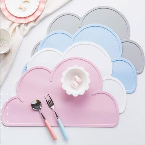 Placemat Kids Plate Mat Table Pad Food Grade Silicone Waterproof Heat Insulation Kitchen Gadget Easy Cleaning Cloud/Square