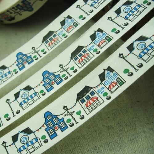 Booksew 2.5CM Width House Pictures Design Garment Shoes Bags 100% Cotton Ribbons Etiquetas Ropa Custom Clothing Labels Handmade