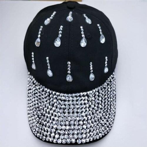 Brand New Denim Hats Fashion Leisure Woman Cap With Water Drop Rhinestones Vintage Jean Cotton Baseball Caps For Men Hot Sale