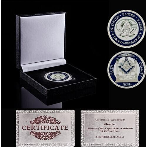 Freemason Masonic Lodge Masonic Symbols Token Silver Collectible Coin W/ Luxury Box Display