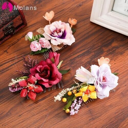MOLANS 2020 New Flower Hair Comb For Bride Berries Floral Headpieces Exquisite Rose Leaf Clip Wedding Accessories