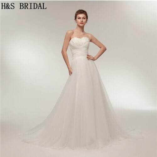 H&S BRIDAL Sweetheart wedding dress Tulle Pleated wedding dresses A-line Strapless Wedding Gown With Feather vestido de noiva