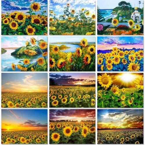 GATYZTORY DIY Painting By Number Sunflower Drawing On Canvas Pictures By Numbers Kits Hand Painted Paintings Gift Home Decor