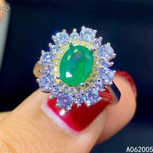 KJJEAXCMY fine jewelry 925 sterling silver inlaid natural adjustable Emerald Female new ring classic Support test with box