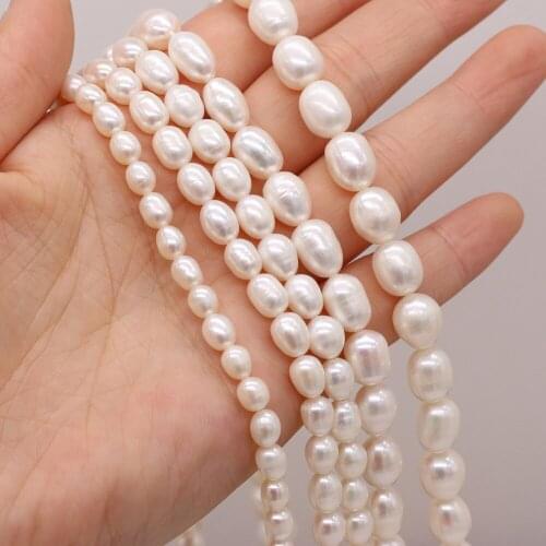 AA Grade Natural Rice-shaped White Beaded Handmade Crafts DIY Exquisite and Elegant Necklace Bracelet Jewelry Bead Romantic Gift