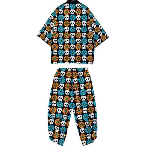 Oversize Adult Yukata Kimono Set Japanese Cosplay Costumes Asian Unisex Haori Cardigan And Pant 2PCS Print Streetwear Size 6XL