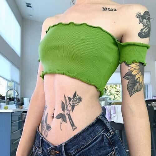 Summer Off Shoulder Womens Bodycon Sexy Crop Top Short Mini Sleeveless Vest Tank Top Green Short Length