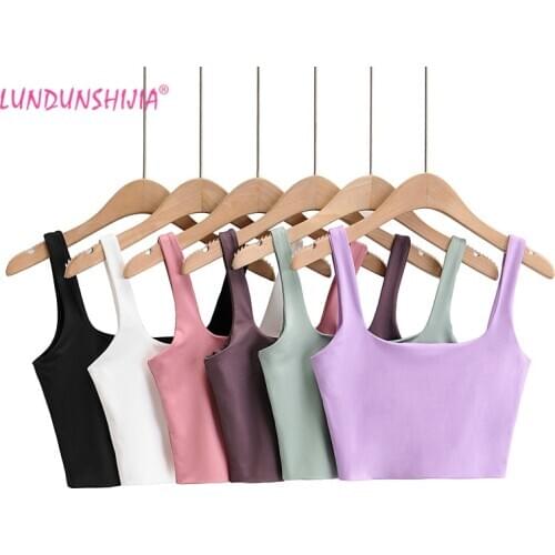 LUNDUNSHIJIA Hot Sale 2020 Summer Women Sexy Sleeveless Tops Fashion Short Square Collar Tank Tops 6 Colors