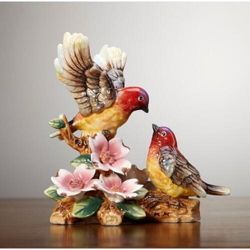 [MGT] Pastoral Porcelain Sparrow Bird Couple Figurine Handmade Ceramics Lovers Bird Miniature Decor Gift Ornament Accessories