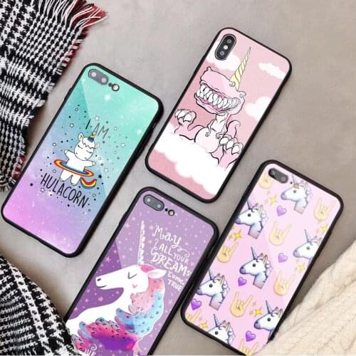 Cute Hippo Unicorn Horse Tempered Glass Phone Case For iPhone 6 6plus 7 plus 8 8plus 5 5S 5C SE For iPhone X XS XR XS Max