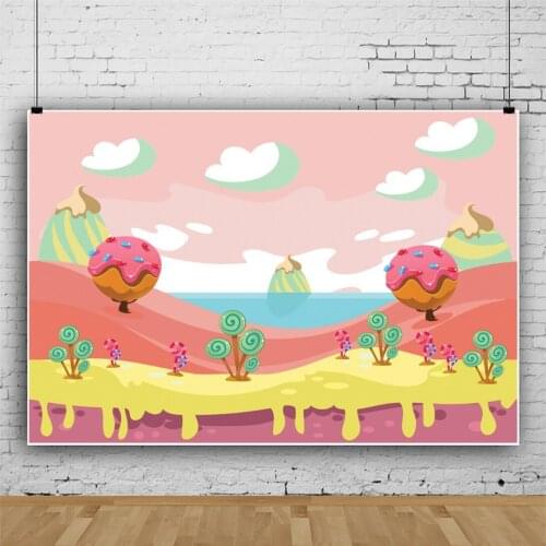 Cartoon Pink Candy World Dessert Backdrops Photos Background Decors Kids Birthday Portrait Photography Props Photocall