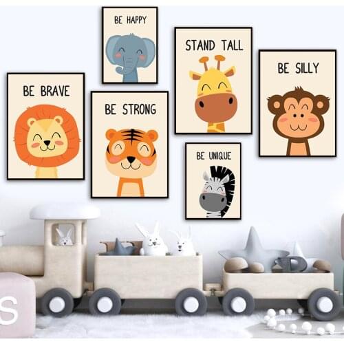 Cartoon Lion Elephant Monkey Deer Tiger Zebra Wall Art Canvas Painting Nordic Posters And Prints Wall Pictures Kids Room Decor
