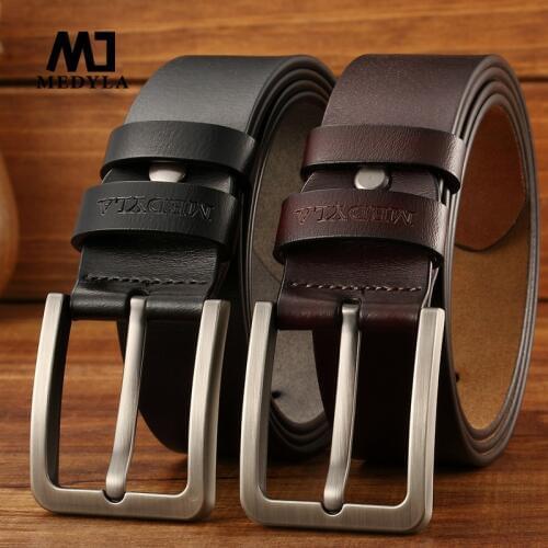 Medyla cowhide genuine leather belts for men brand Strap male pin buckle vintage jeans belt 100-125 cm long waist belt Free