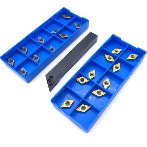 10PCS High quality cnc blade DCMT070204 HMP NC3020 or PC9030 Carbide inserts + 1PC SDJCR1010F07 Internal turning tool holder Set