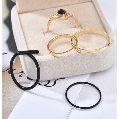 5pcs Original Design Gold Color Round Hollow Geometric Rings Set for Women Fashion Cross Twist Ring Joint Ring Female Jewelry