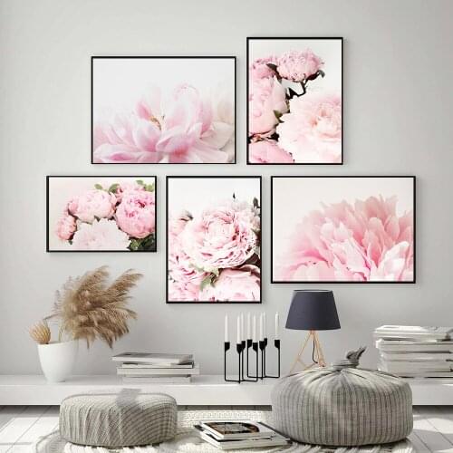 Pink Peony Flower Canvas Poster Nordic Blush Floral Botanical Print Wall Art Painting Scandinavian Decoration Picture Room Decor
