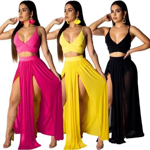 2020 new fashion summer womens European and American sexy camisole chiffon skirt two-piece suit