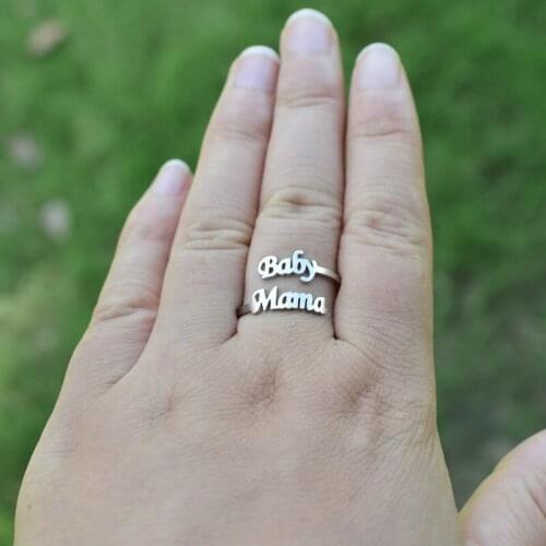 New European and American jewelry sales retro letters Baby Mama ring female personality simple ring