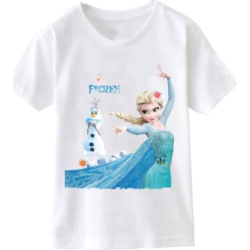 New Summer Cartoon Disney Frozen Anna Elsa T Shirt Print Baby Girls Tees Cotton Kids Girls Clothes Toddler Children Top Costume