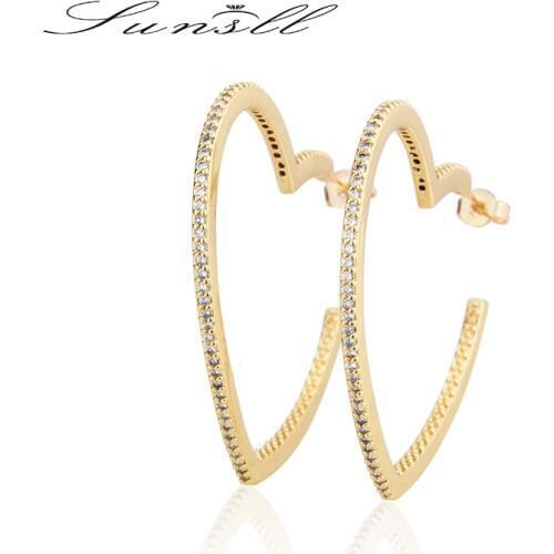 SUNSLL New gold earring copper white cubic zircon heart earrings for women fashipn Engagement party jewelry hoop earring gifts