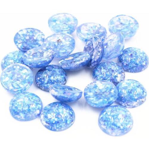 New Style 40pcs 12mm Blue Colors Built-in Real Shells Style Flat back Resin Cabochons Fit 12mm Cameo Base Cabochons-W3-04