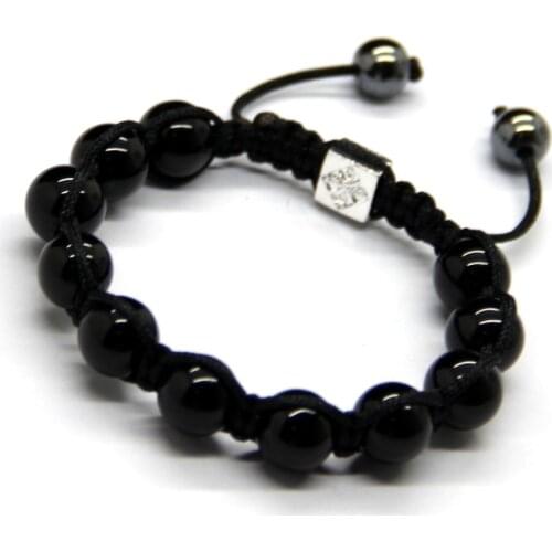 Ailatu Wholesale Free Shipping Hot Sale Semi-precious Stone A Grade Natural Black Onyx Macrame Bracelet