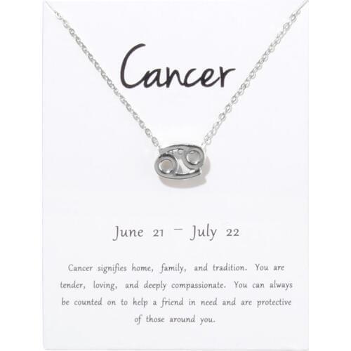Card 12 Constellation Cancer Pendant Necklaces For Women Zodiac Chains Necklace Color Valentines Gifts