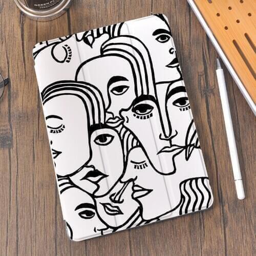 Character Line Art For 10.2 Silicone iPad Case Air 4 Pro 10.9 2020 With Pen Holder 7th 8th Generation 12.9 Pro 2018 Mini 4 5