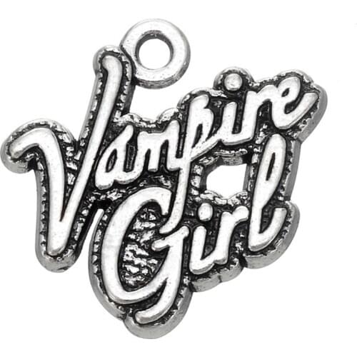 Skyrim 10pcs Vampire/ PARTY/ BAD/ TOUGH/ DADDYS Girl Statement One-side Charm Antique Sliver Zinc Alloy DIY Necklace&Bracelet