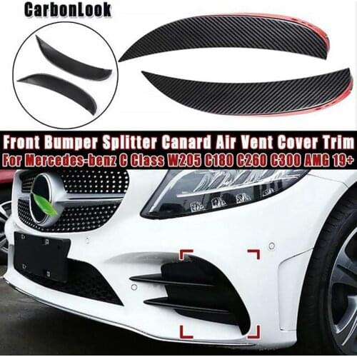 Front Bumper Fog Light Splitter Canard Air Cover Trim for Mercedes-Benz C Class W205 C180 C260 C300 AMG 2019 Carbon Look