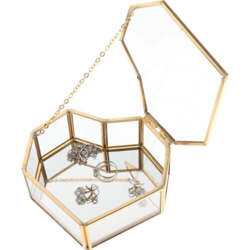 Nordic Style Glass Storage Box Gold Tray Jewelry Cosmetics Display Box