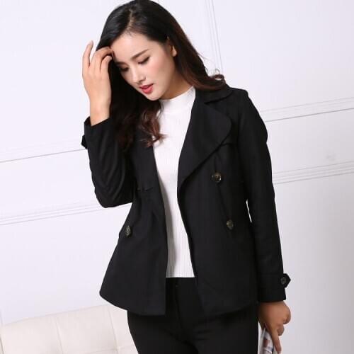 Spring Long Sleeve Girls Double Breasted Coat Slim Short Trench Coat for Women Casual Trench Femme Plus Size Black Overcoat XXL