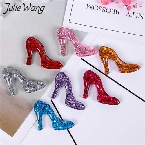 Julie Wang 20PCS Resin High Heels Sequin Charms Multicolor Pendants Jewelry Making Accessory Table Props Decoration