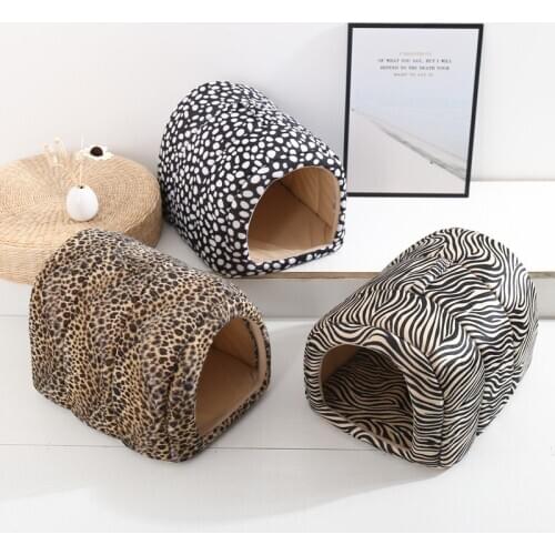 Closed Cat Bed Autumn Winter Warm Cat Dog Mongolian Nest leopard Printing Pet House Durable Cats sleeping Bag Cat Products
