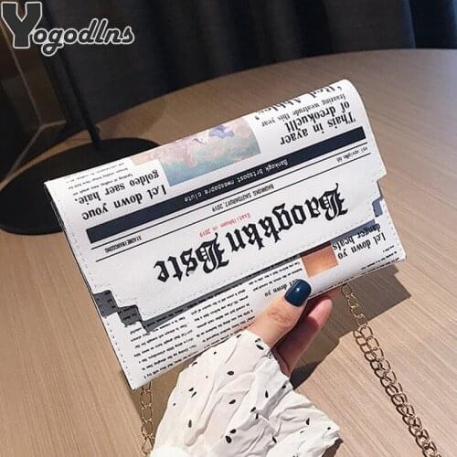 PU Leather Women Shoulder Bag Chain Bag Shoulder Bag sac a main Messenger Bags Fashion News Paper Design Pack Phone Purse