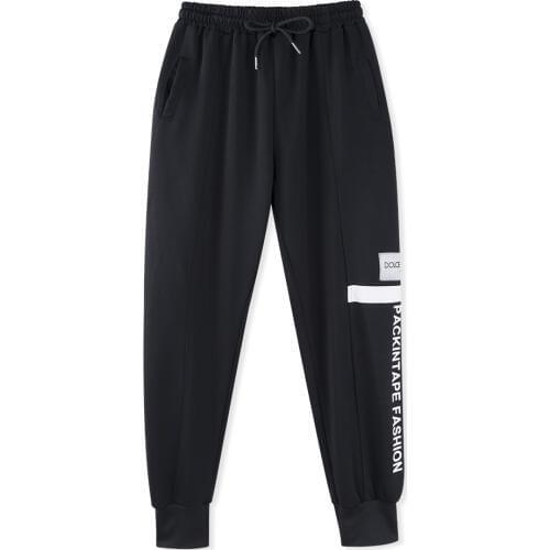 Neatie kiddie Harajuku Streetwear Casual Full Length Harem Pants Letter Print Drawstring Women Slim Trousers